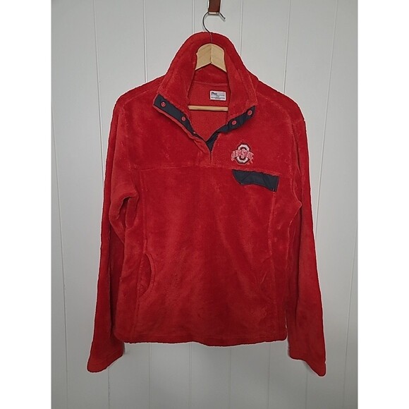 Vintage Ohio State University Buckeye Pro Edge Fleece Pullover  Large Red Pocket - Picture 1 of 9